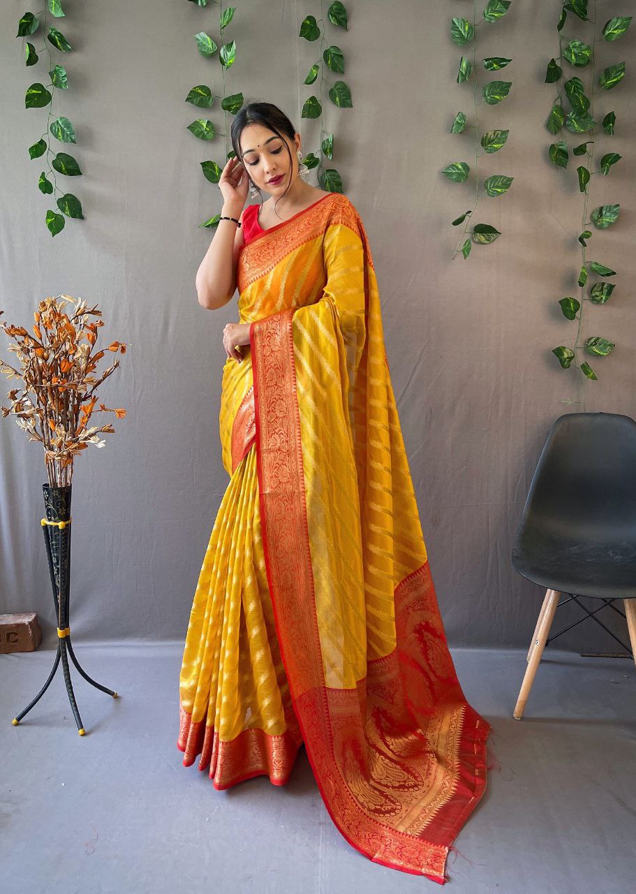 Organza Leheriya Saree With Jacquard border - Mira Fashion