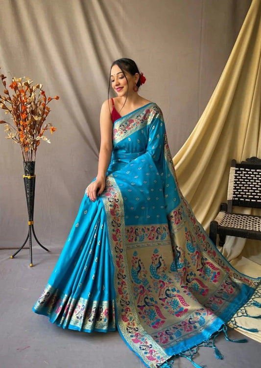 Meenakari Paithani Silk Saree With Rich Weaved Pallu - Mira Fashion