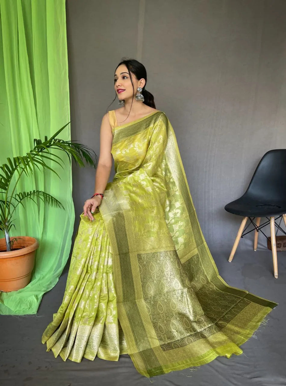 Pure Organza Silk Saree With Weaving Border - Mira Fashion