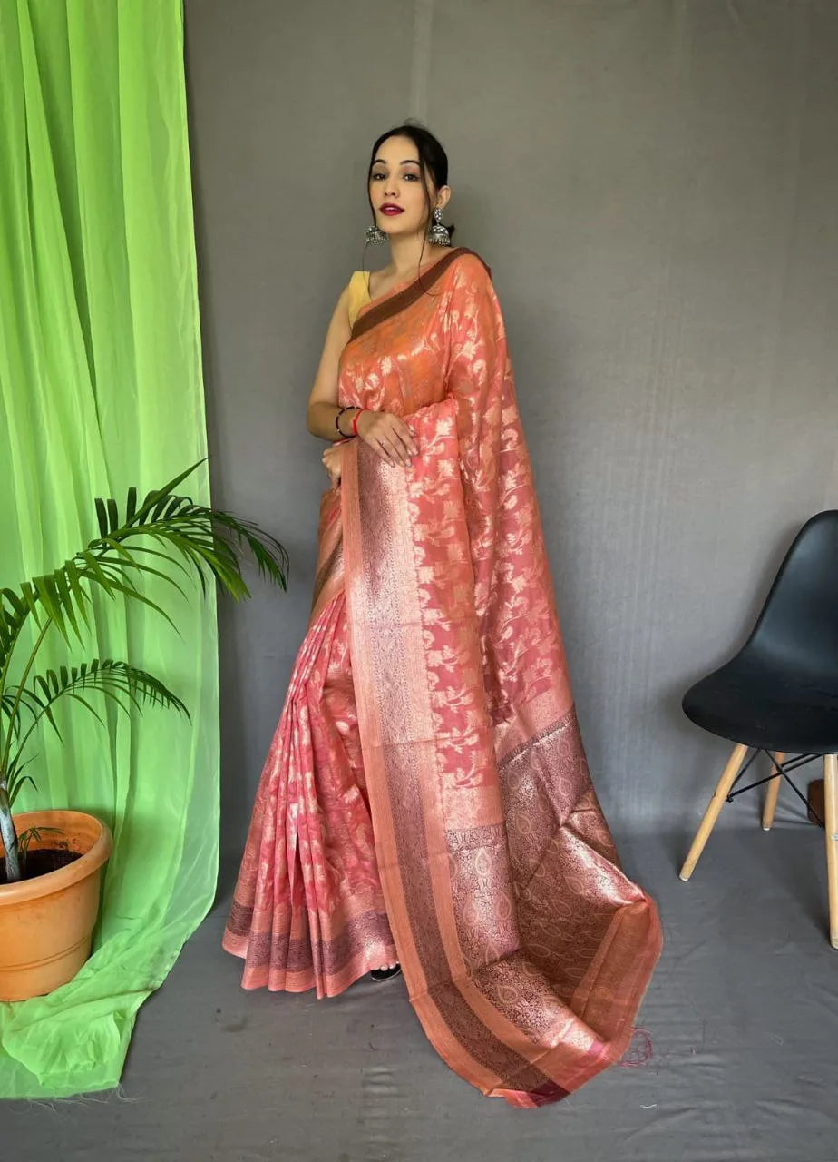 Pure Organza Silk Saree With Weaving Border - Mira Fashion