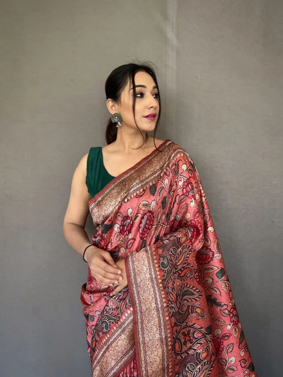 Kalamkari Fusion Print Saree - Mira Fashion