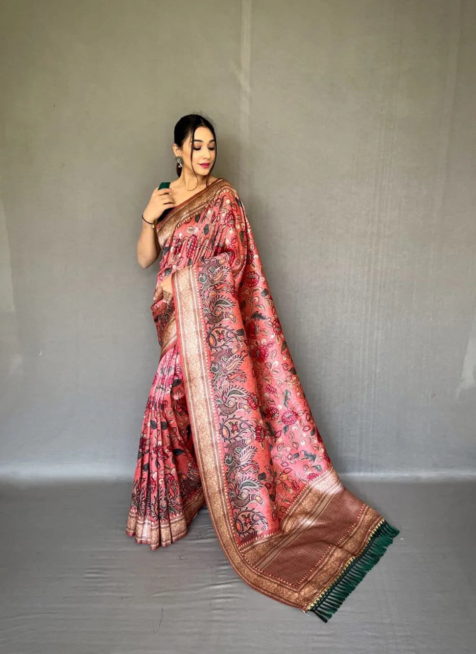 Kalamkari Fusion Print Saree - Mira Fashion