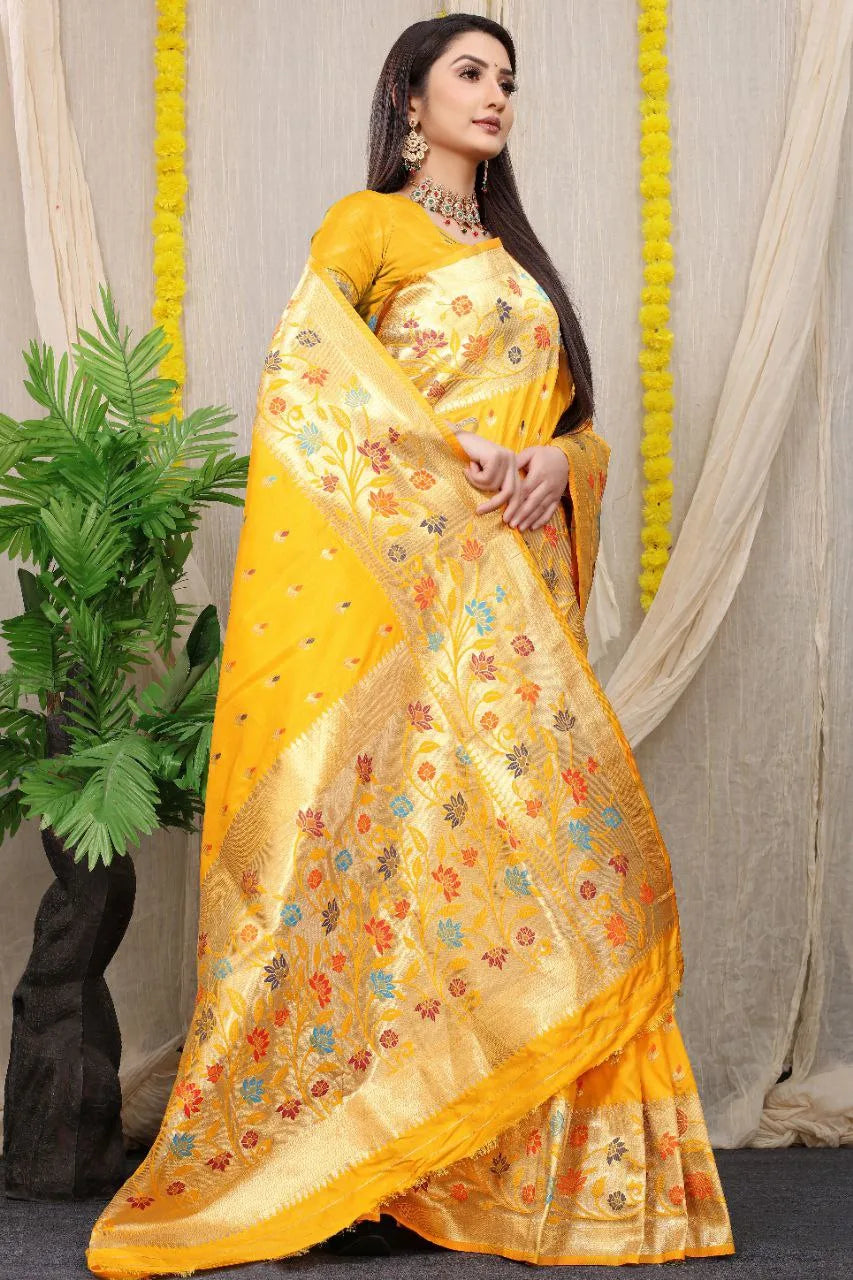 Gold Zari With Meena Work Soft Silk Saree - Mira Fashion