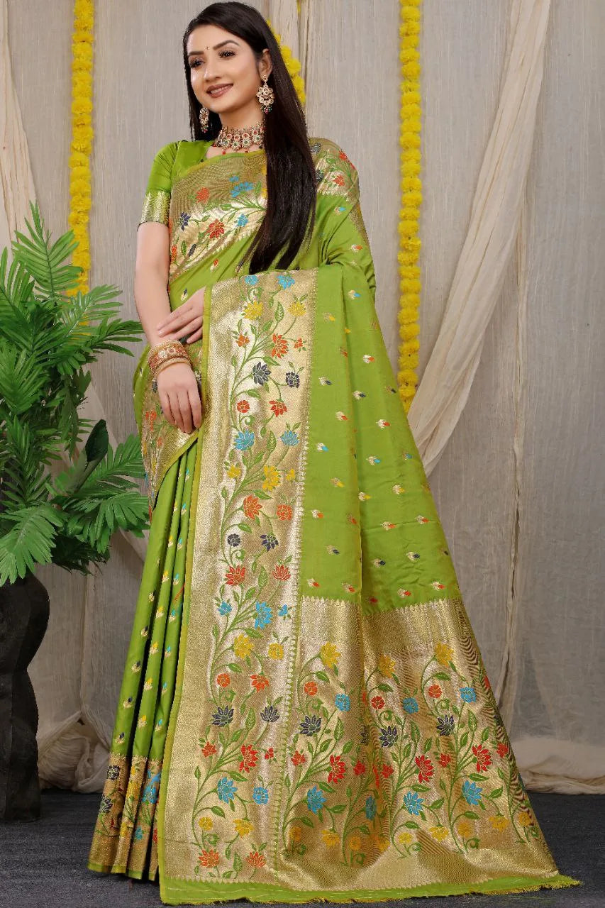 Gold Zari With Meena Work Soft Silk Saree - Mira Fashion