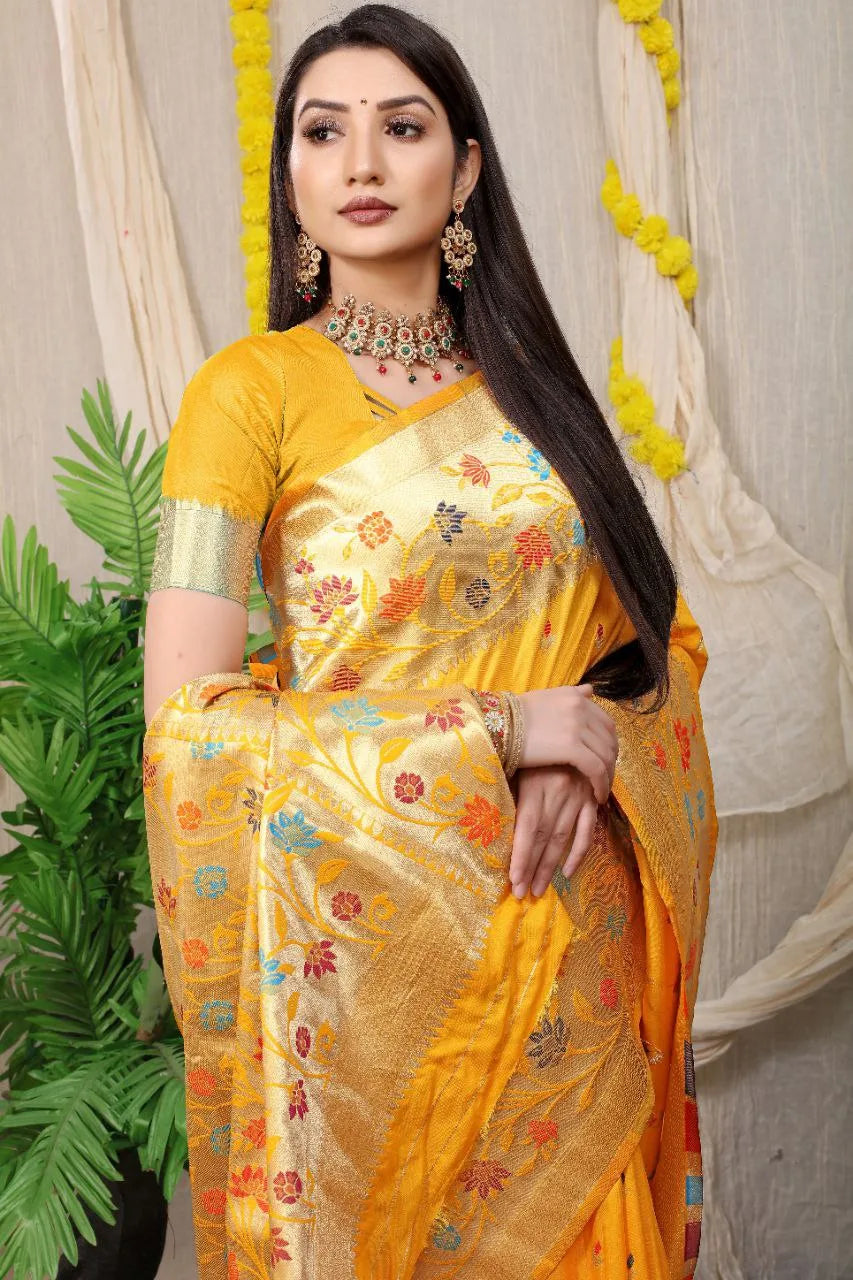 Gold Zari With Meena Work Soft Silk Saree - Mira Fashion