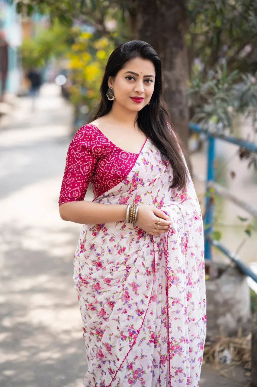 Floral Printed Georgette Saree - Mira Fashion