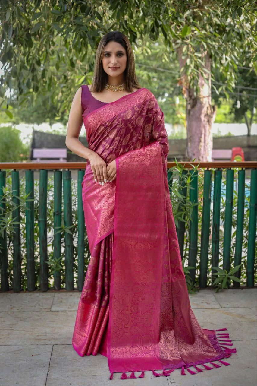 Visha Banarasi Zari Copper Saree - Mira Fashion