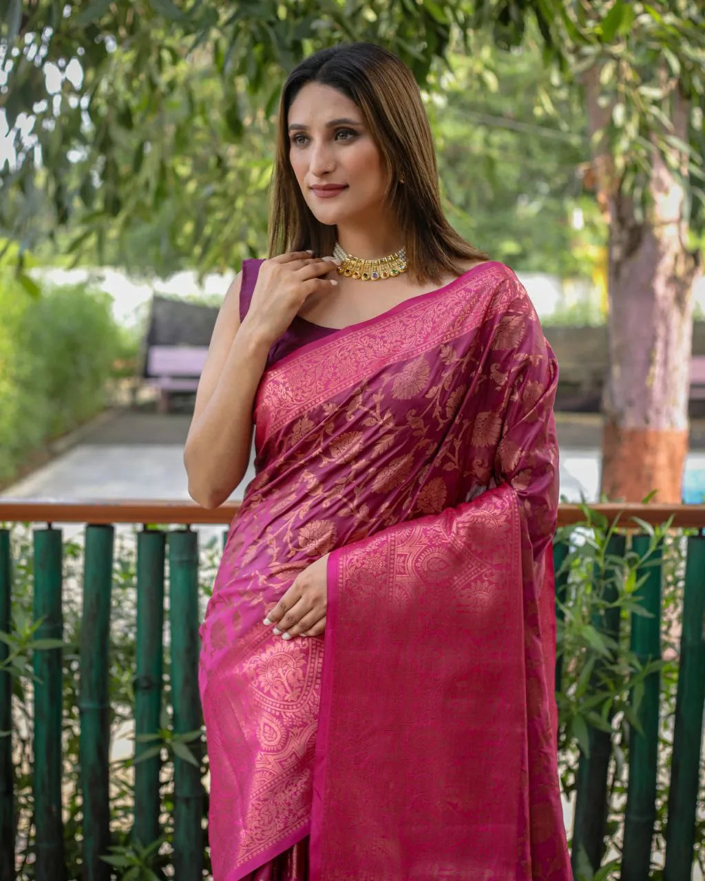 Visha Banarasi Zari Copper Saree - Mira Fashion