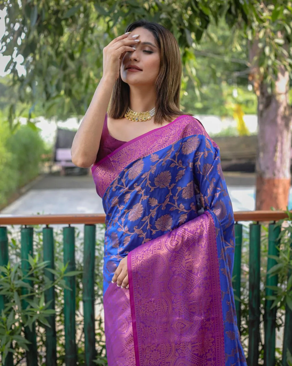 Visha Banarasi Zari Copper Saree - Mira Fashion