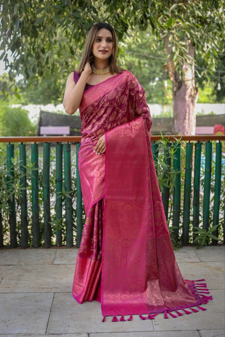 Visha Banarasi Zari Copper Saree - Mira Fashion