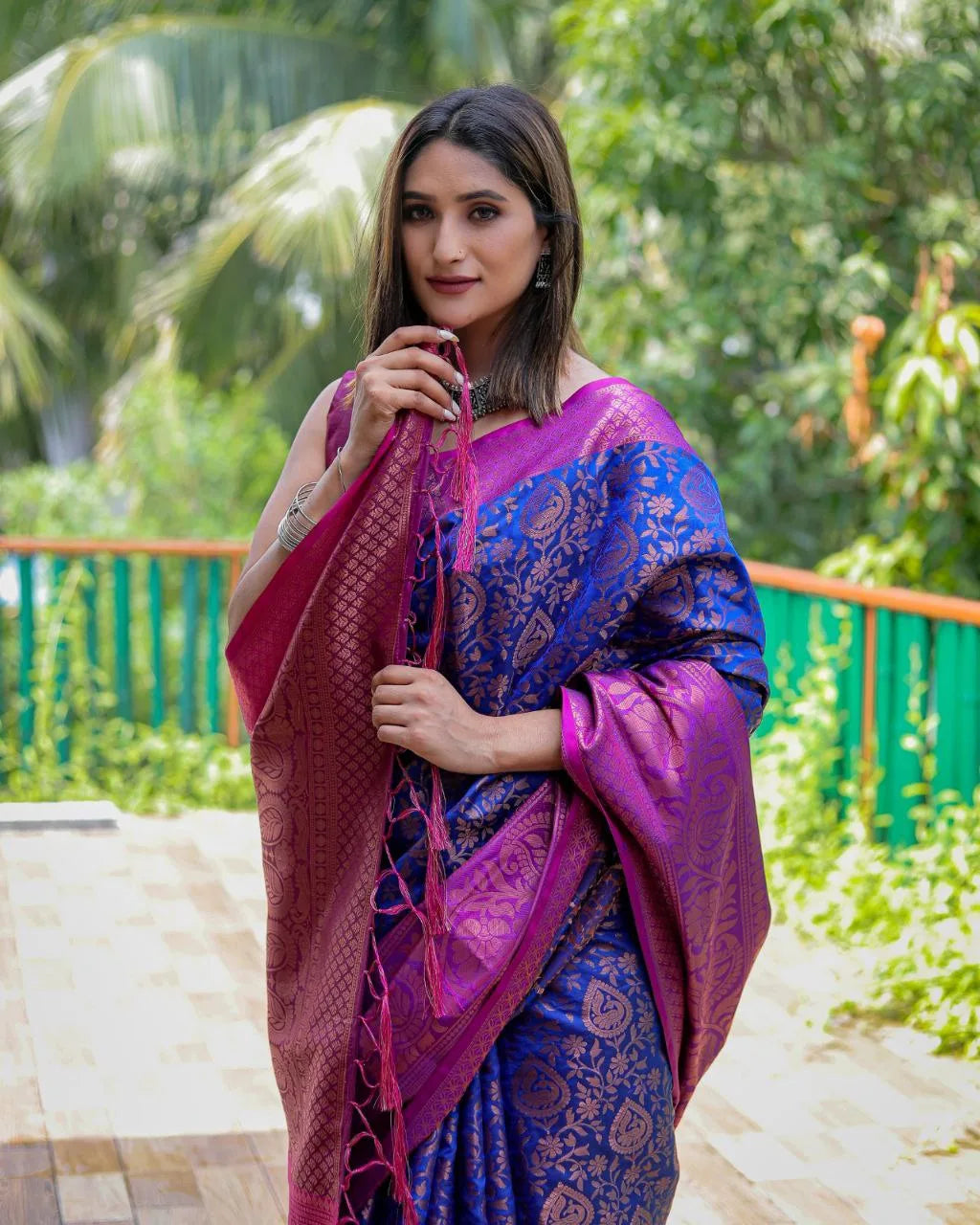 Visha Banarasi Zari Copper Saree - Mira Fashion