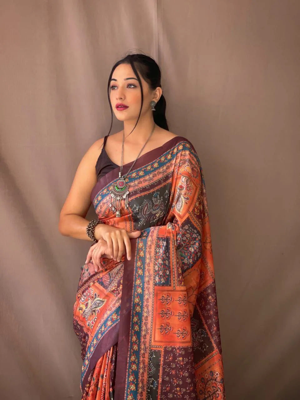 Pure Kanjivaram Digital Printed 3D Kalamkari Saree - Mira Fashion