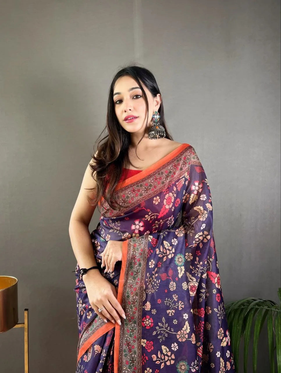 Kalamkari Printed Pure Malai Cotton Saree - Mira Fashion