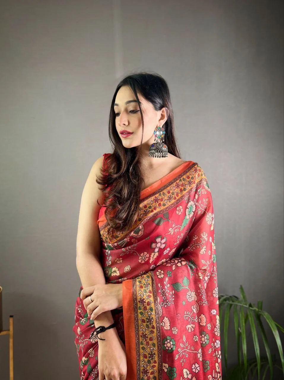 Kalamkari Printed Pure Malai Cotton Saree - Mira Fashion