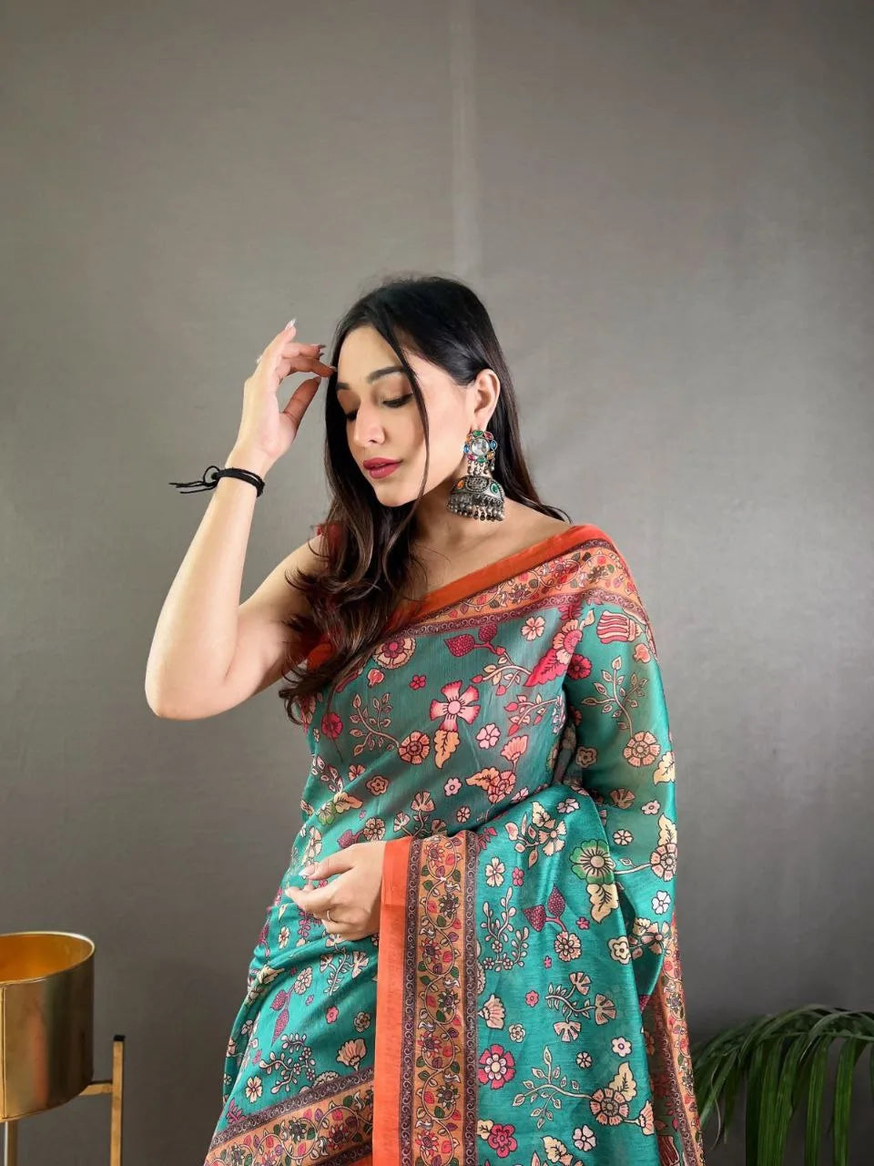 Kalamkari Printed Pure Malai Cotton Saree - Mira Fashion