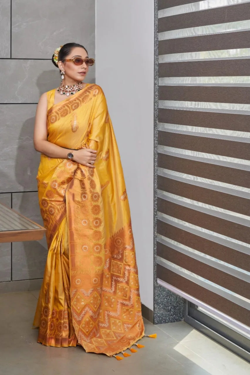 Visha Cotton Saree With Copper Silver Zari Border - Mira Fashion