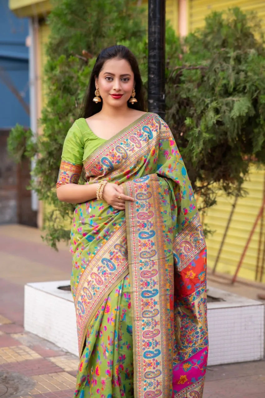 Meera Green Kashmiri Silk Saree - Mira Fashion