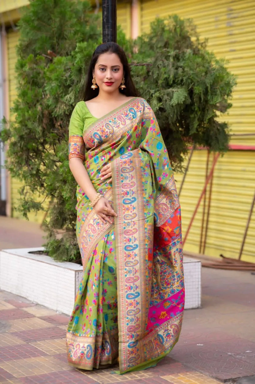 Meera Green Kashmiri Silk Saree - Mira Fashion