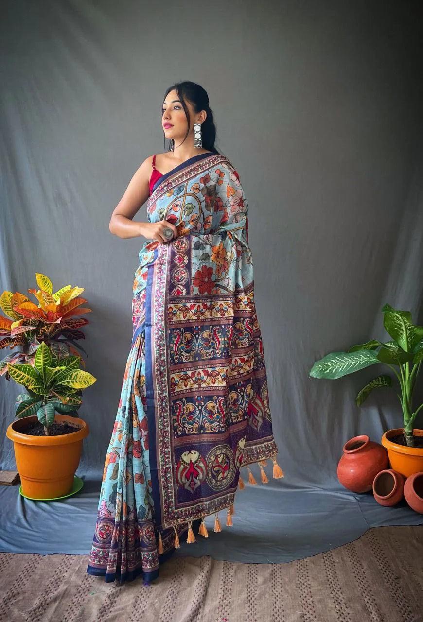 Beautiful Cotton Saree With Kalamkari Prints - Mira Fashion