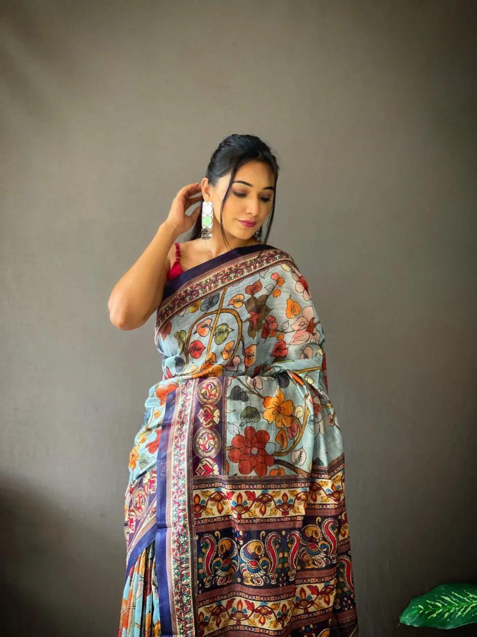 Beautiful Cotton Saree With Kalamkari Prints - Mira Fashion