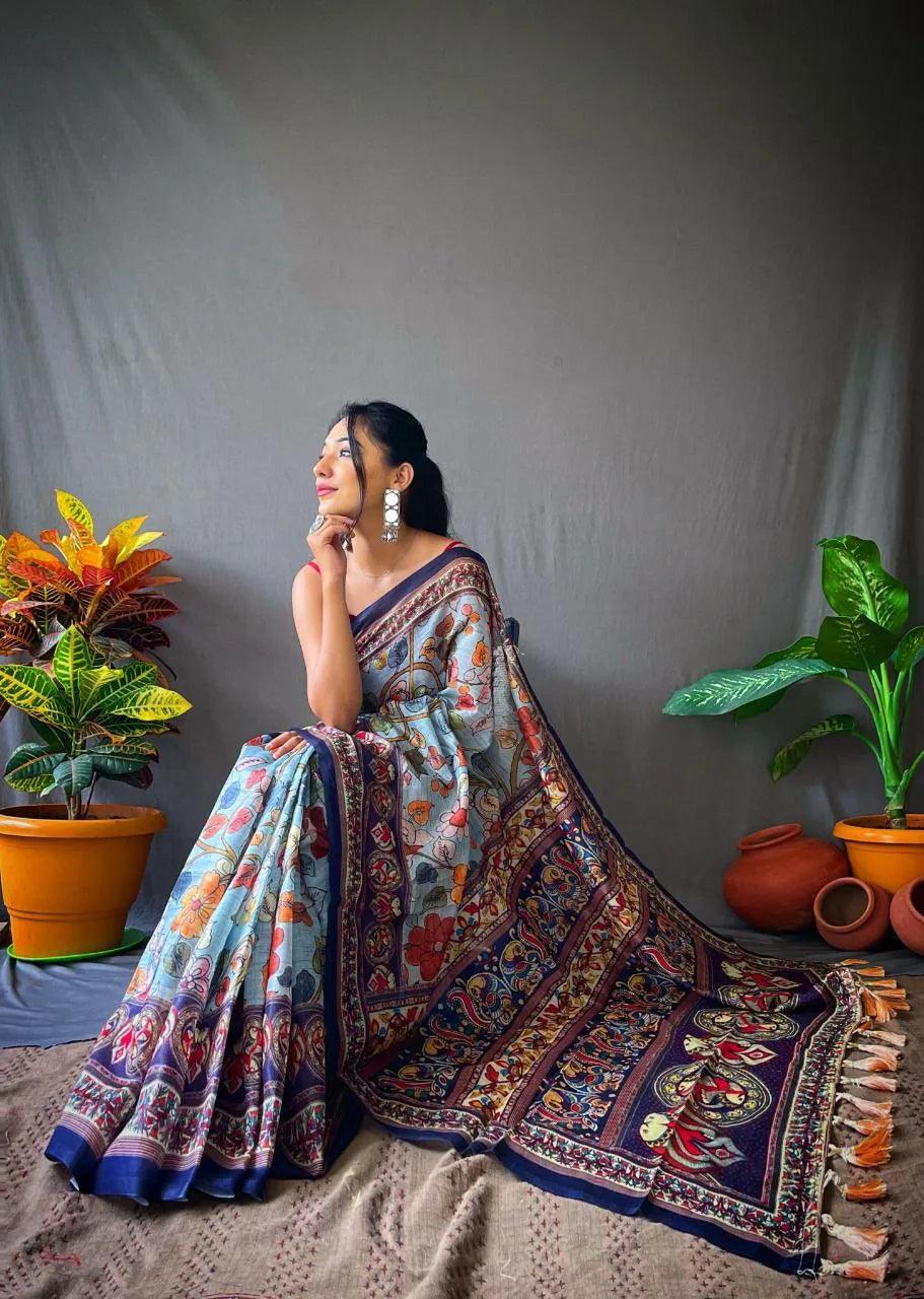 Beautiful Cotton Saree With Kalamkari Prints - Mira Fashion