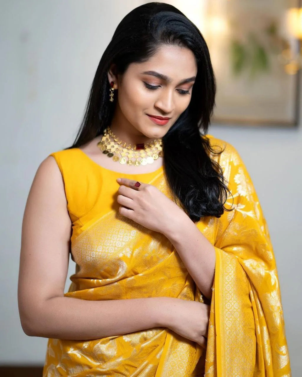 Yellow Organic Banarasi Saree - Mira Fashion