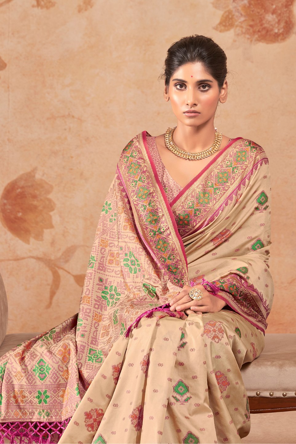 Tumbleweed Cream Woven Patola Silk Saree