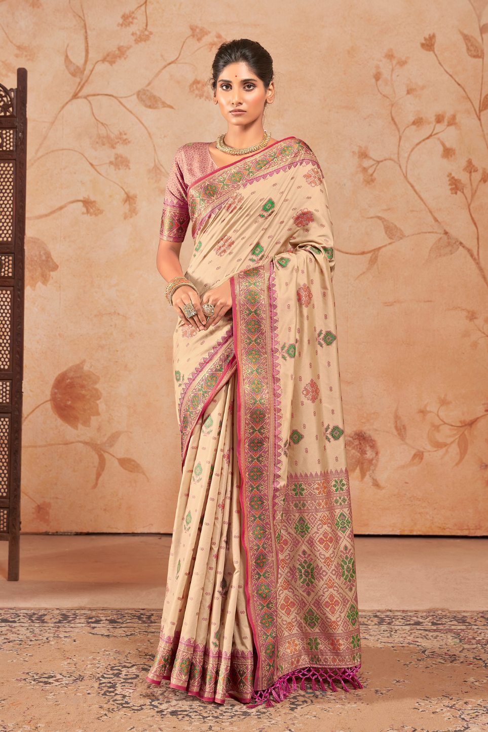 Tumbleweed Cream Woven Patola Silk Saree