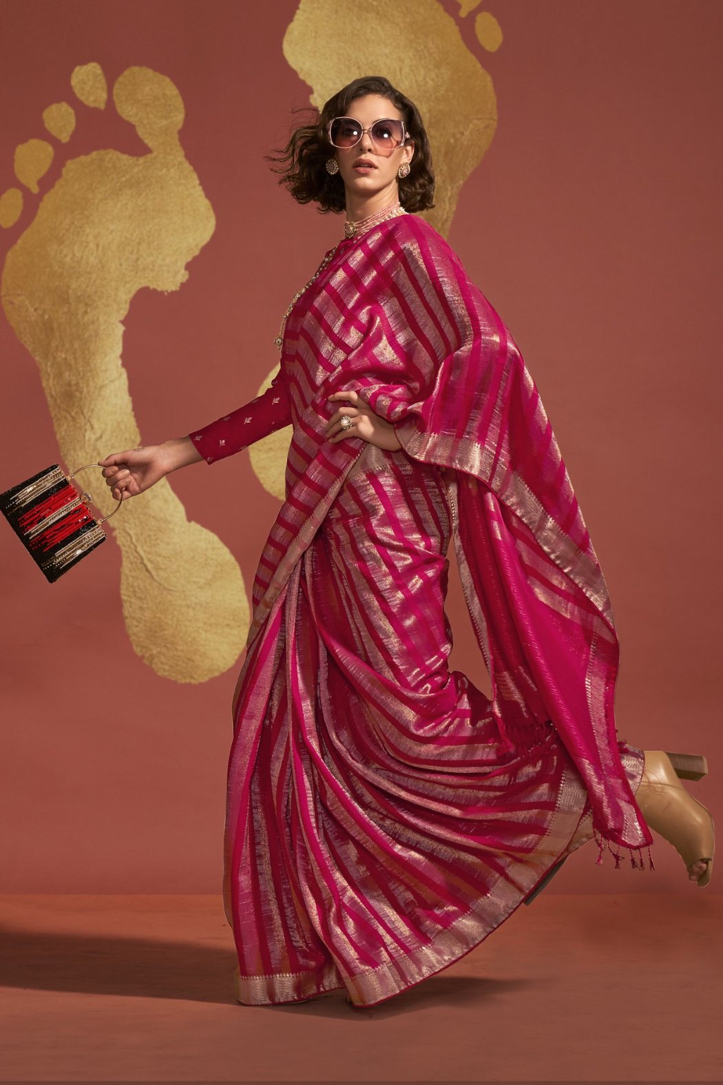 Magenta Pink Banarasi Handloom Silk Saree