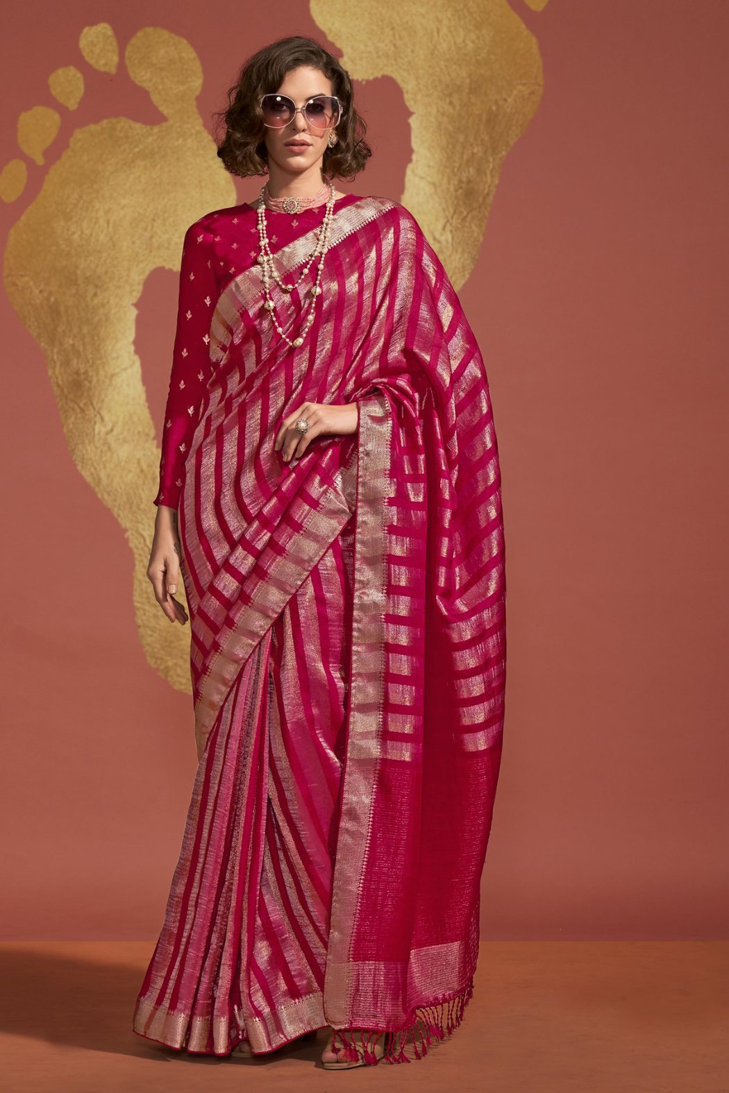 Magenta Pink Banarasi Handloom Silk Saree