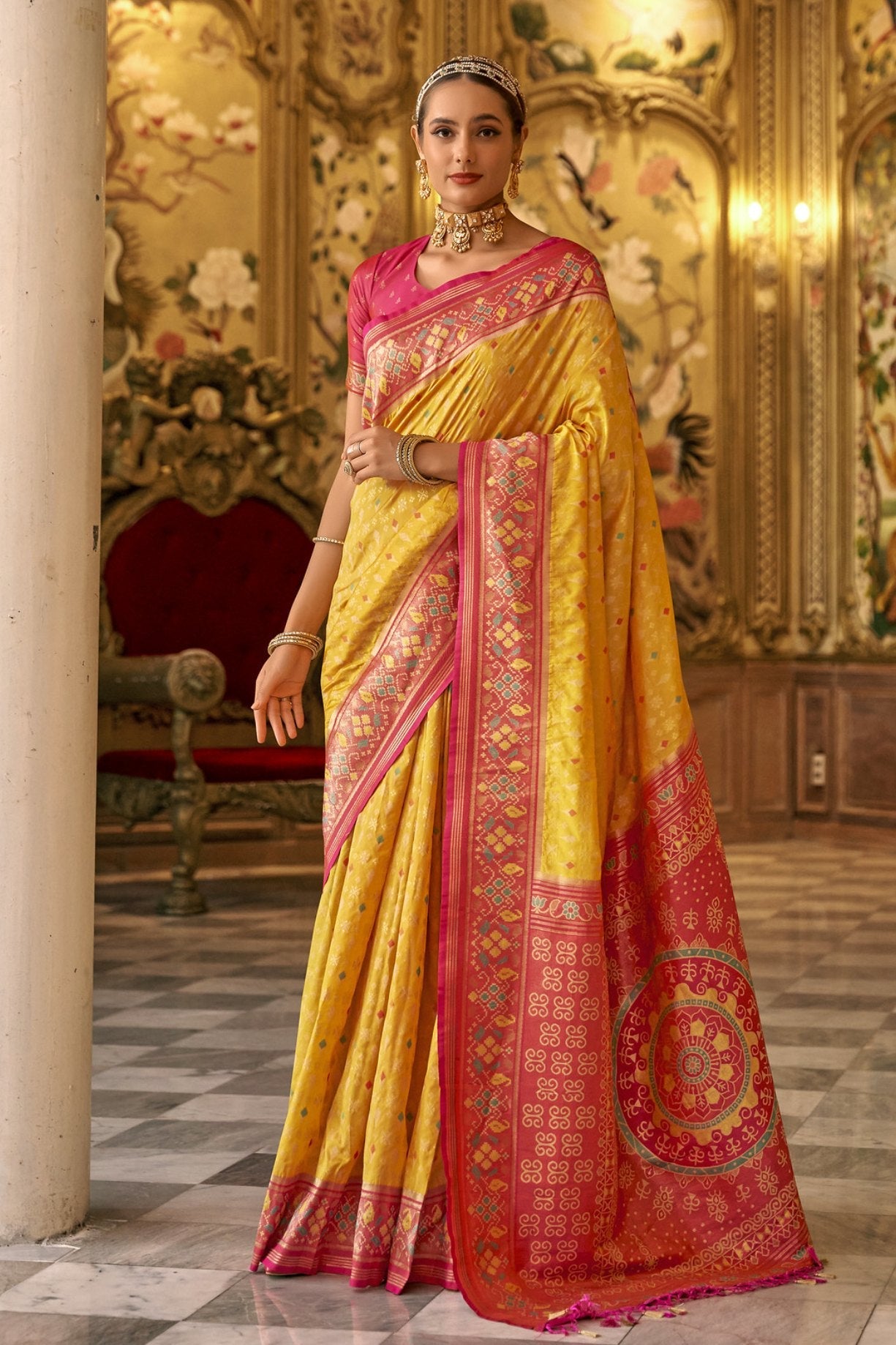 Sunflower Yellow Woven Patola Silk Saree