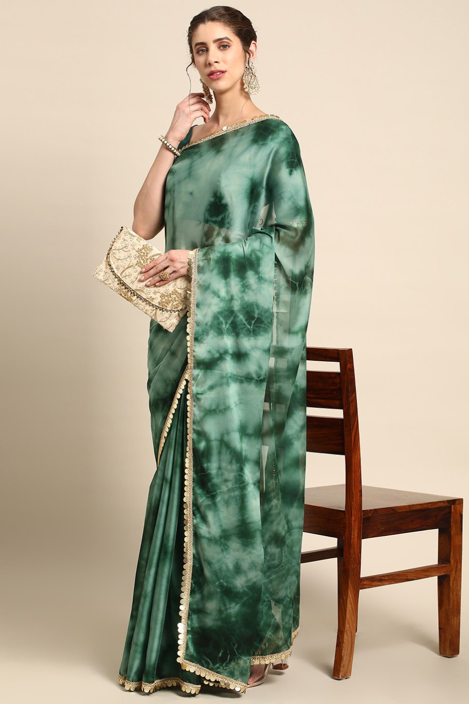 Acapulco Green Satin Partywear Saree