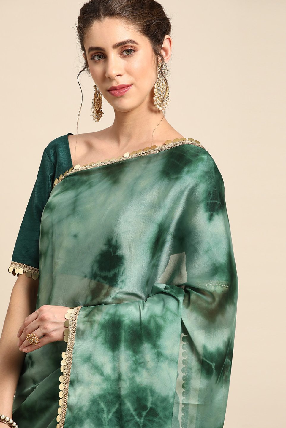 Acapulco Green Satin Partywear Saree