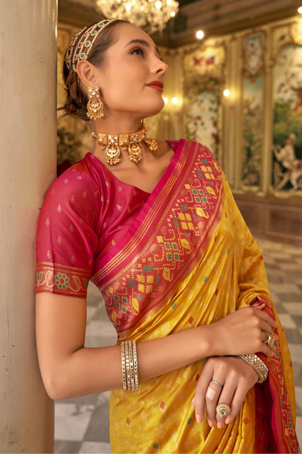 Sunflower Yellow Woven Patola Silk Saree