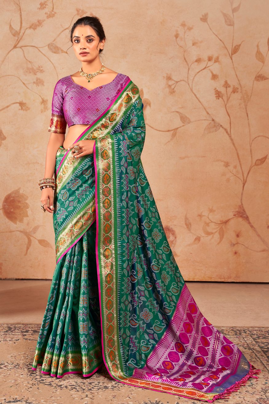 Casal Green Woven Patola Silk Saree