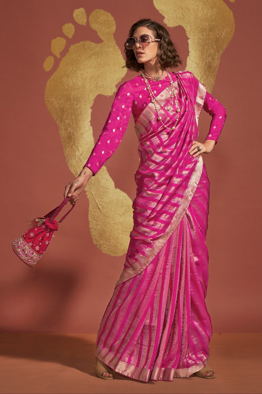 Fusica Pink Banarasi Handloom Silk Saree