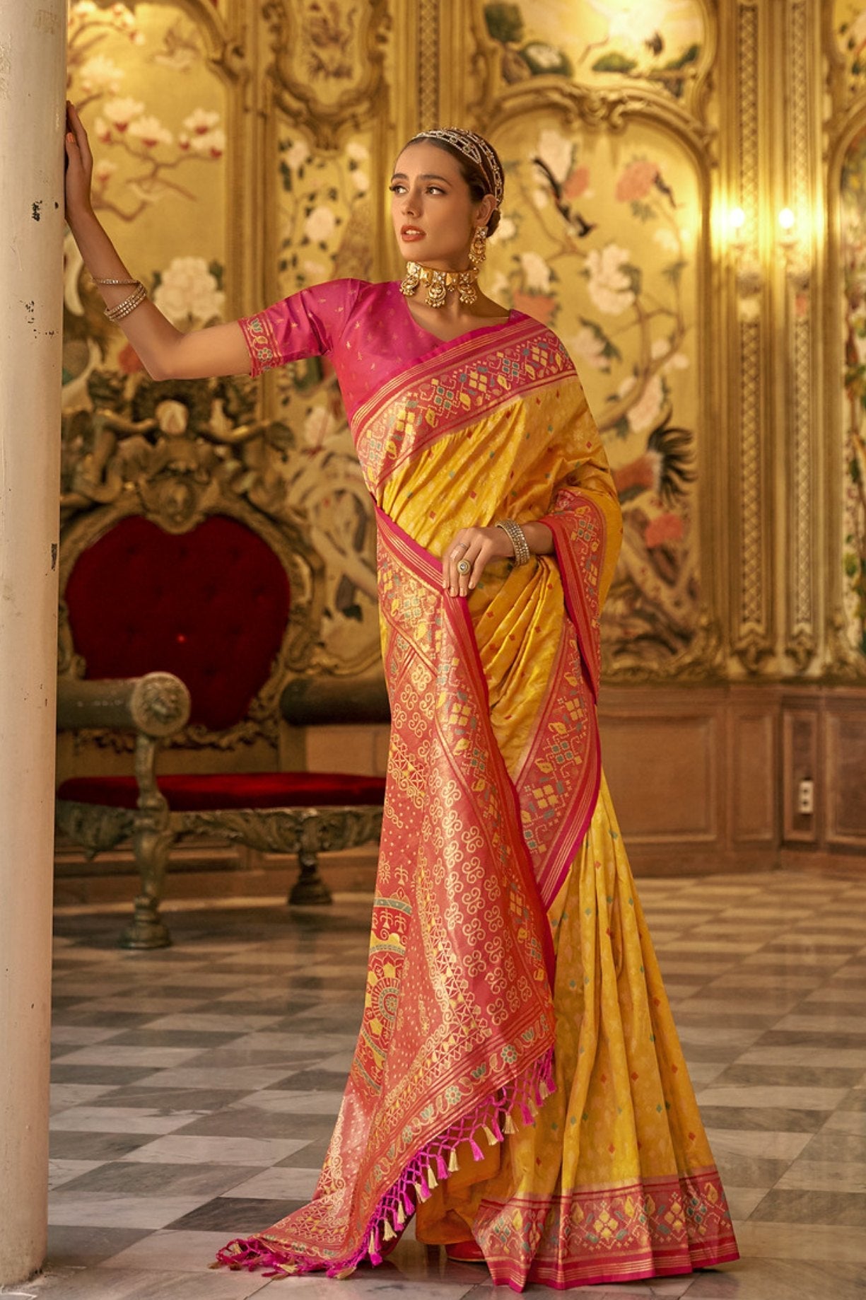 Sunflower Yellow Woven Patola Silk Saree