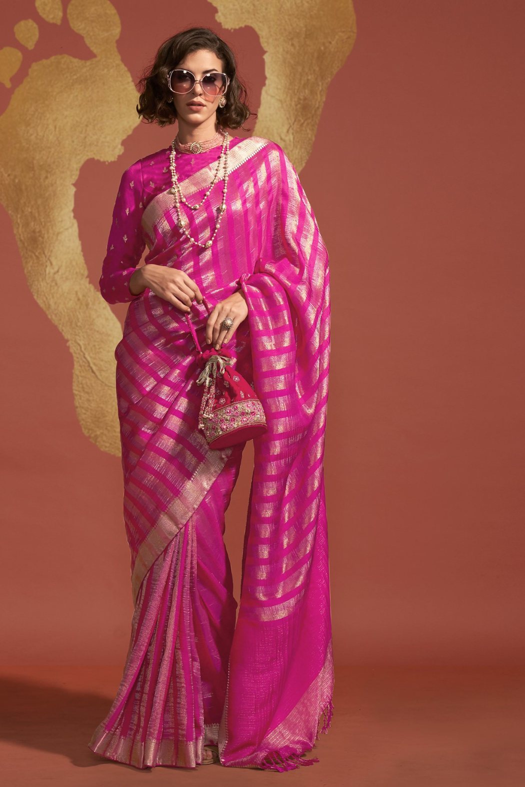 Fusica Pink Banarasi Handloom Silk Saree