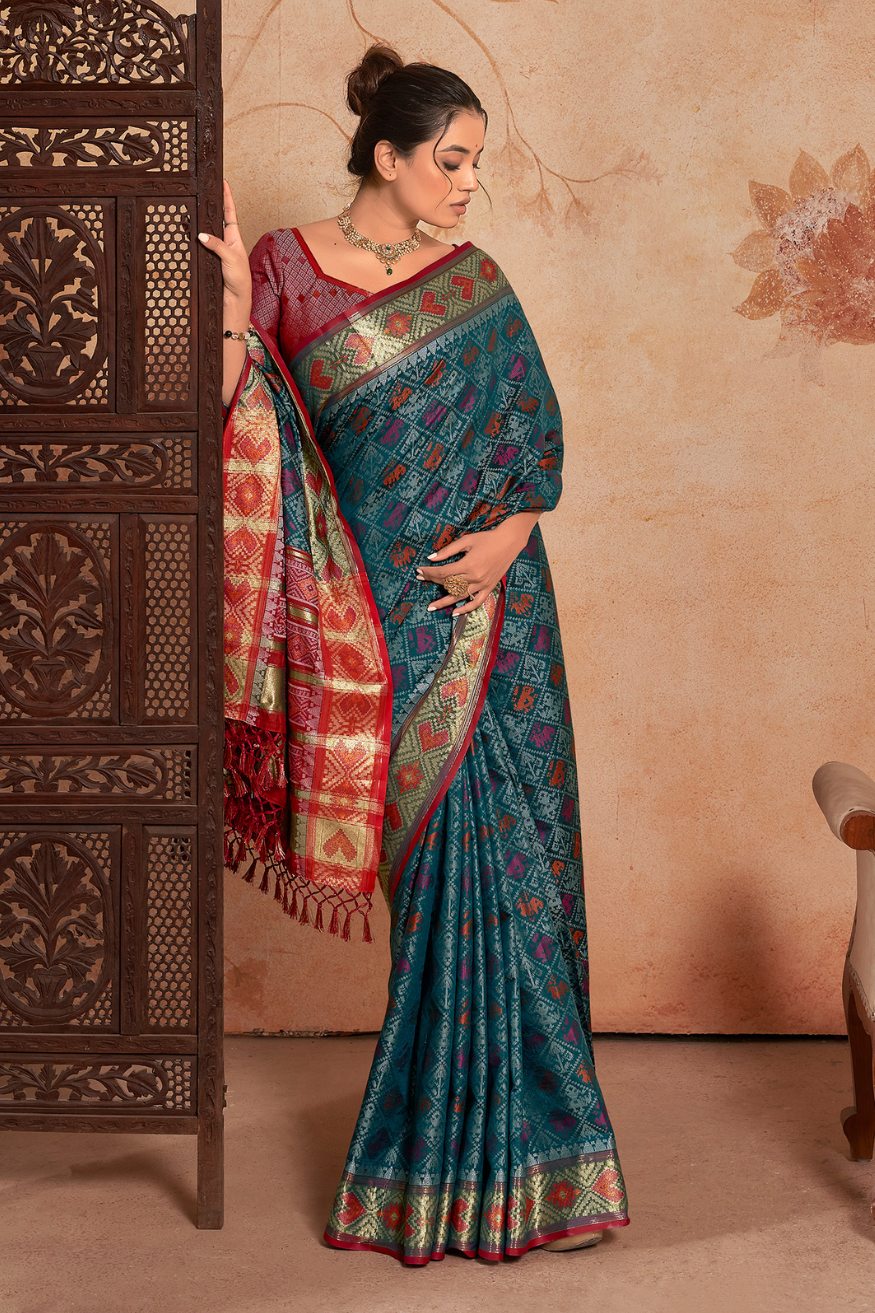 Eden Blue Woven Patola Silk Saree