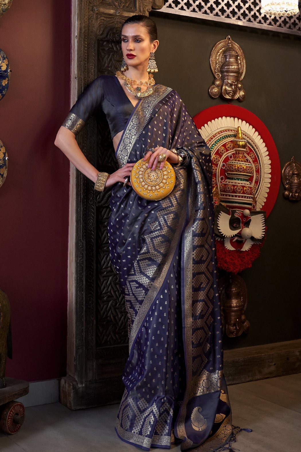 Sonali Kulkarni in Martinique Blue Banarasi Handloom Satin Silk saree