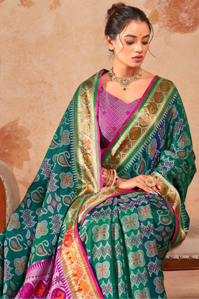 Casal Green Woven Patola Silk Saree