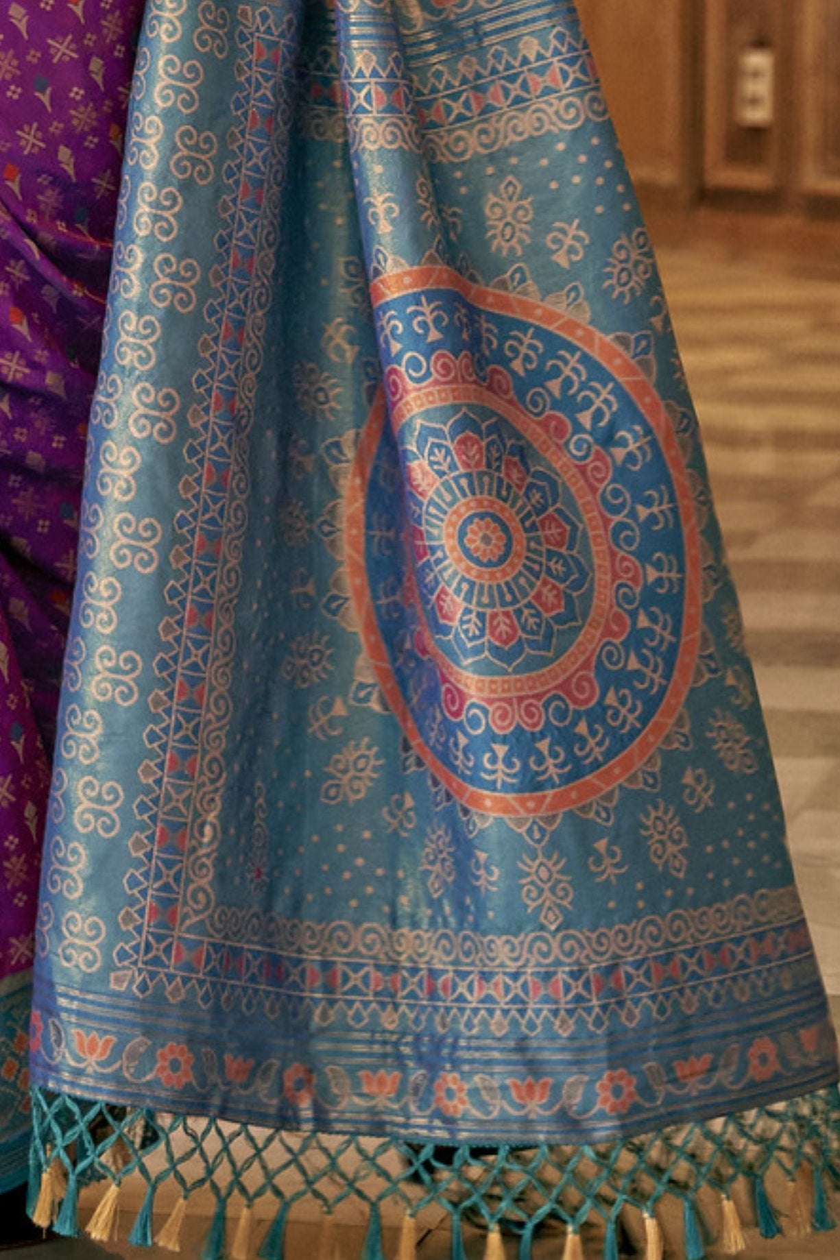 Hopbush Purple Woven Patola Silk Saree