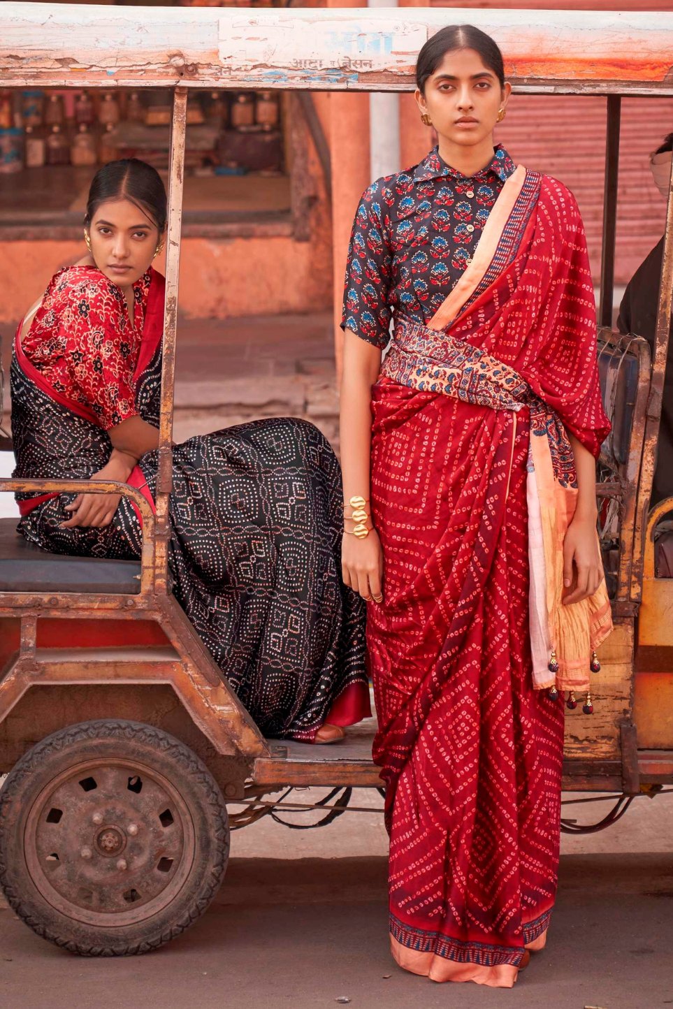 Rusty Red Bandhani Ajrakh Pure Handmade Saree