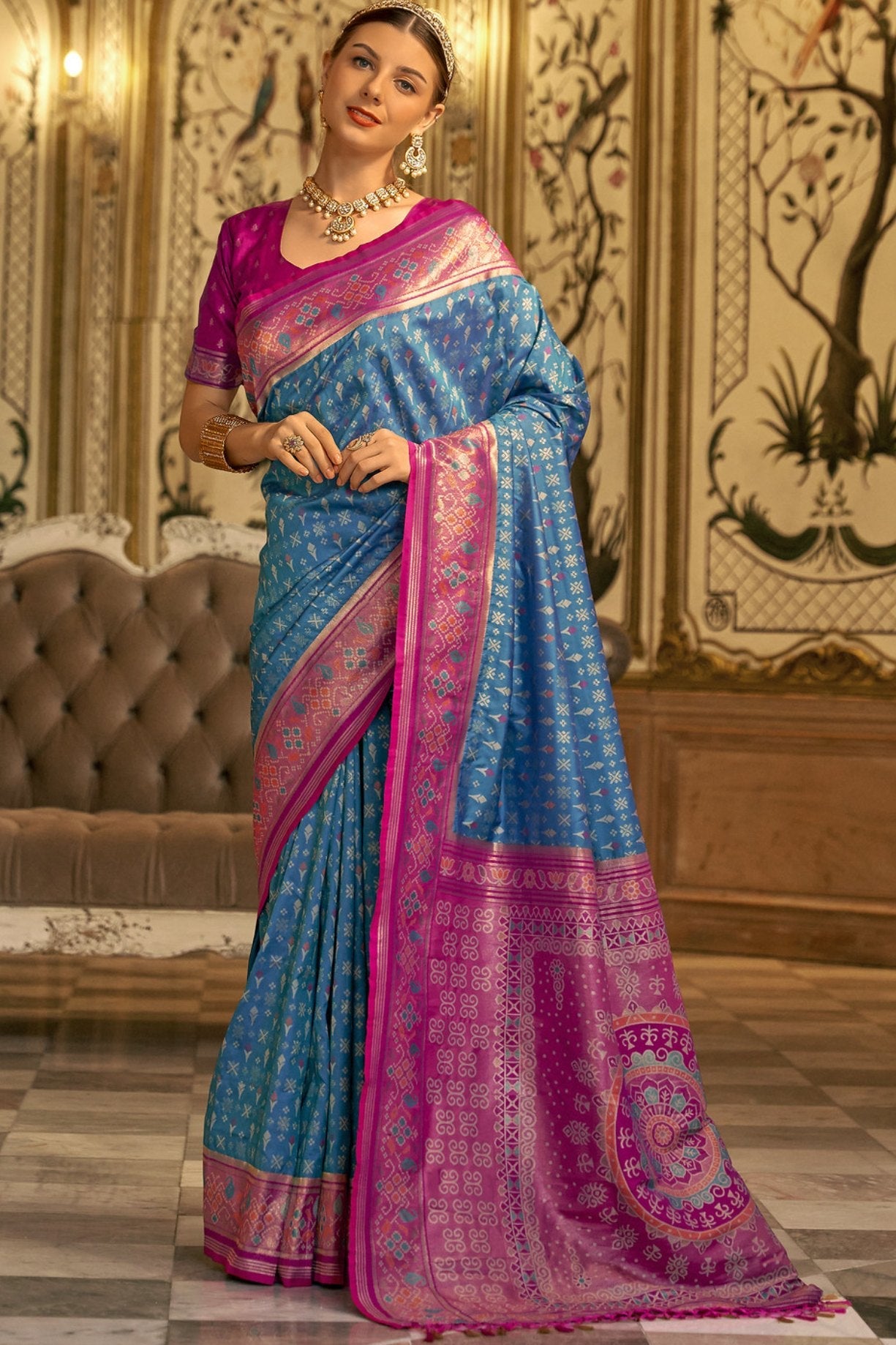 Oracle Blue Woven Patola Silk Saree