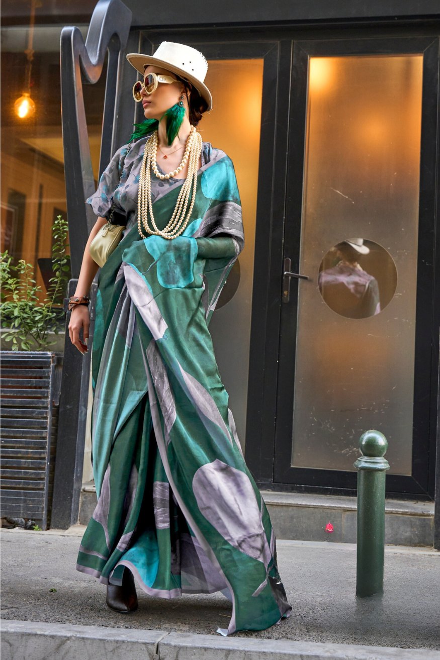 Winter green Satin Silk Saree