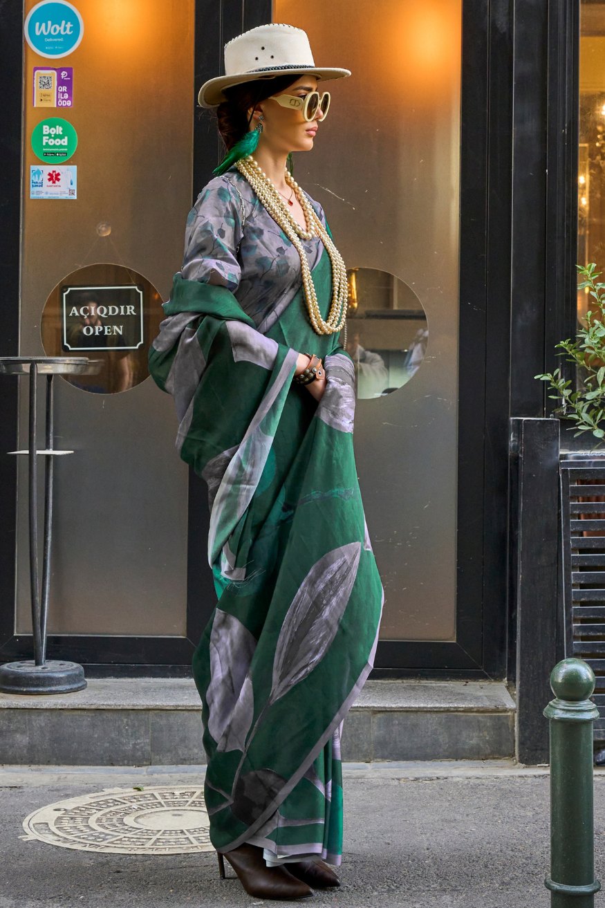 Winter green Satin Silk Saree