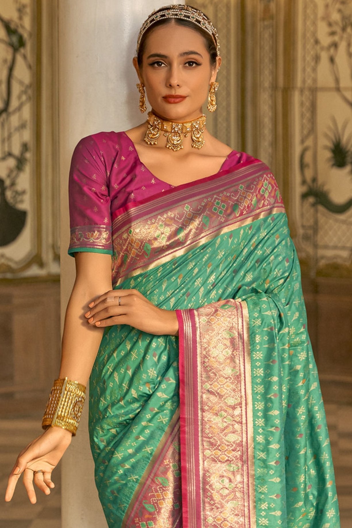 De York Green Woven Patola Silk Saree