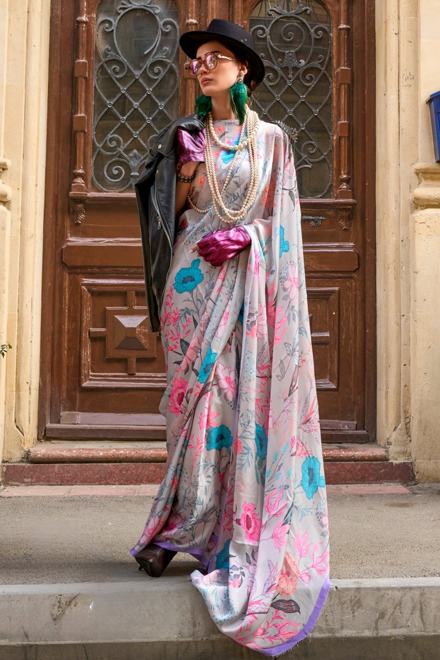 Careys Pink Satin Silk Saree