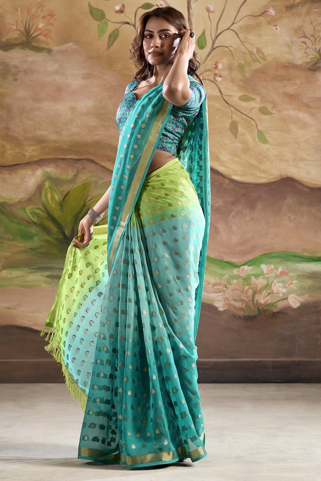 Oracle Green Banarasi Georgette Saree