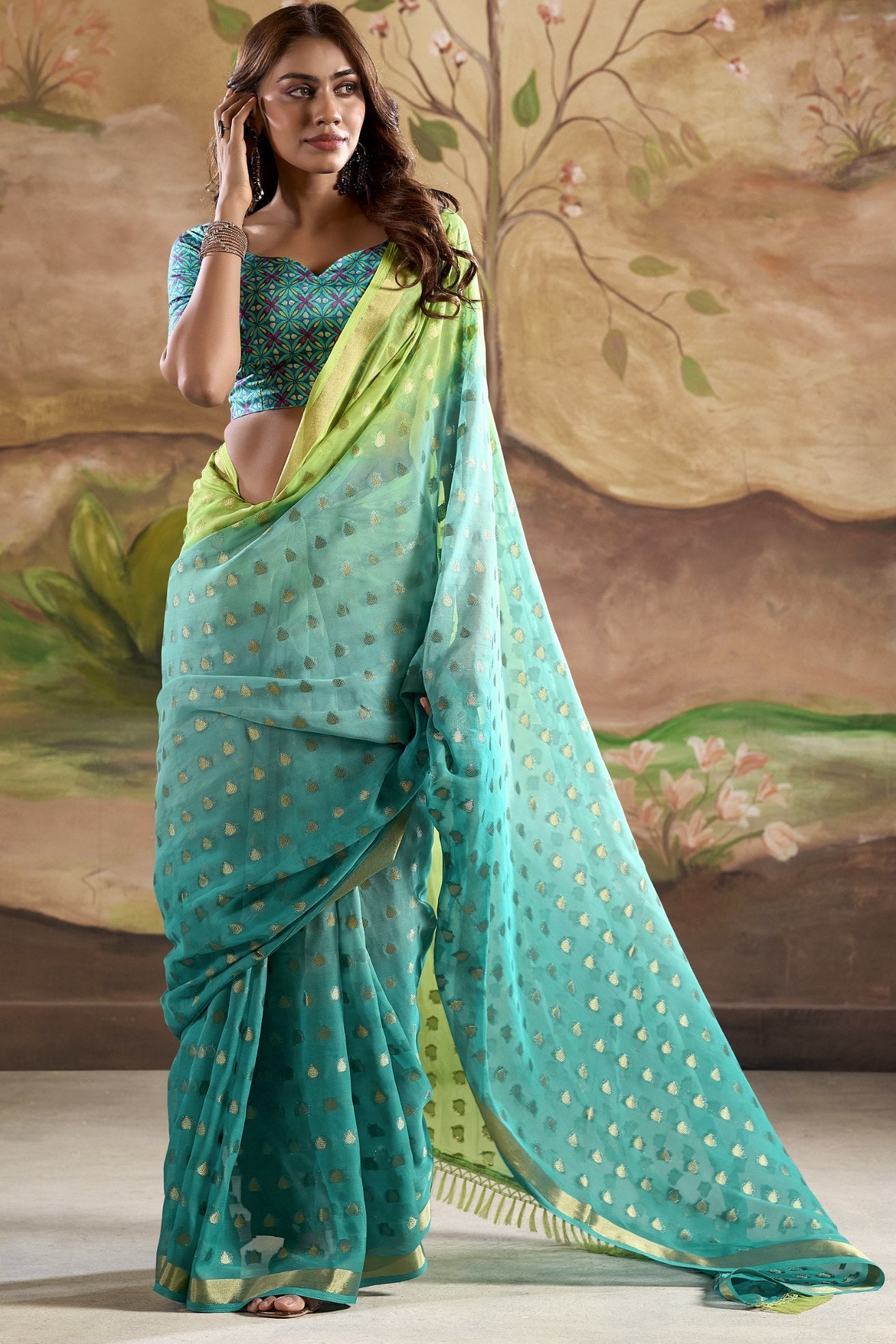 Oracle Green Banarasi Georgette Saree